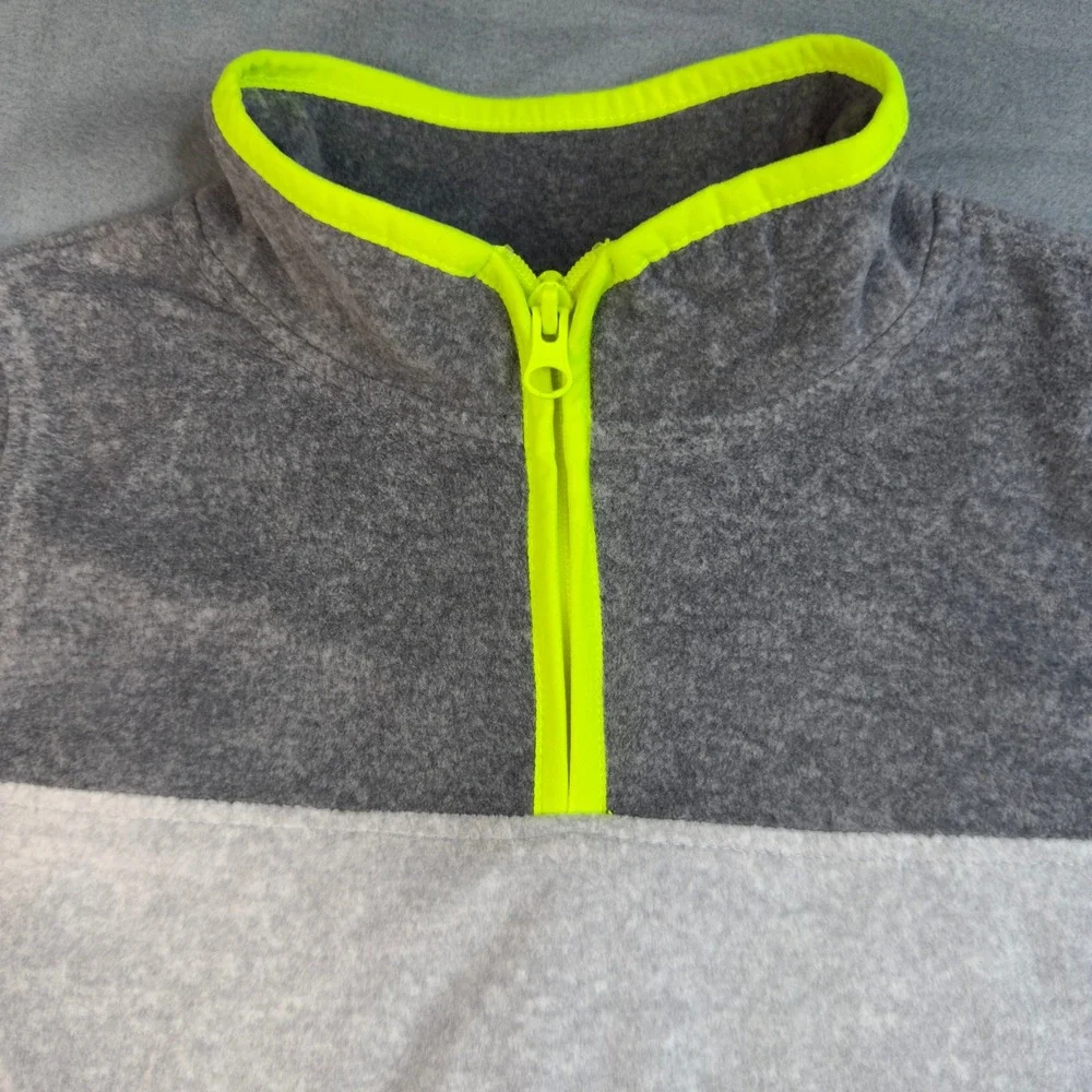 OshKosh‎ Boys Gray Fleece Quarter Zip Pullover Neon Yellow Trim Size 10 NWT